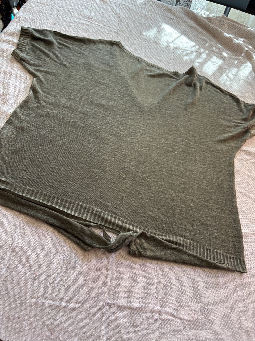 Cloth & Stone Olive Textured Linen Front Tie Tshirt Top Size XL - Picture 14 of 14